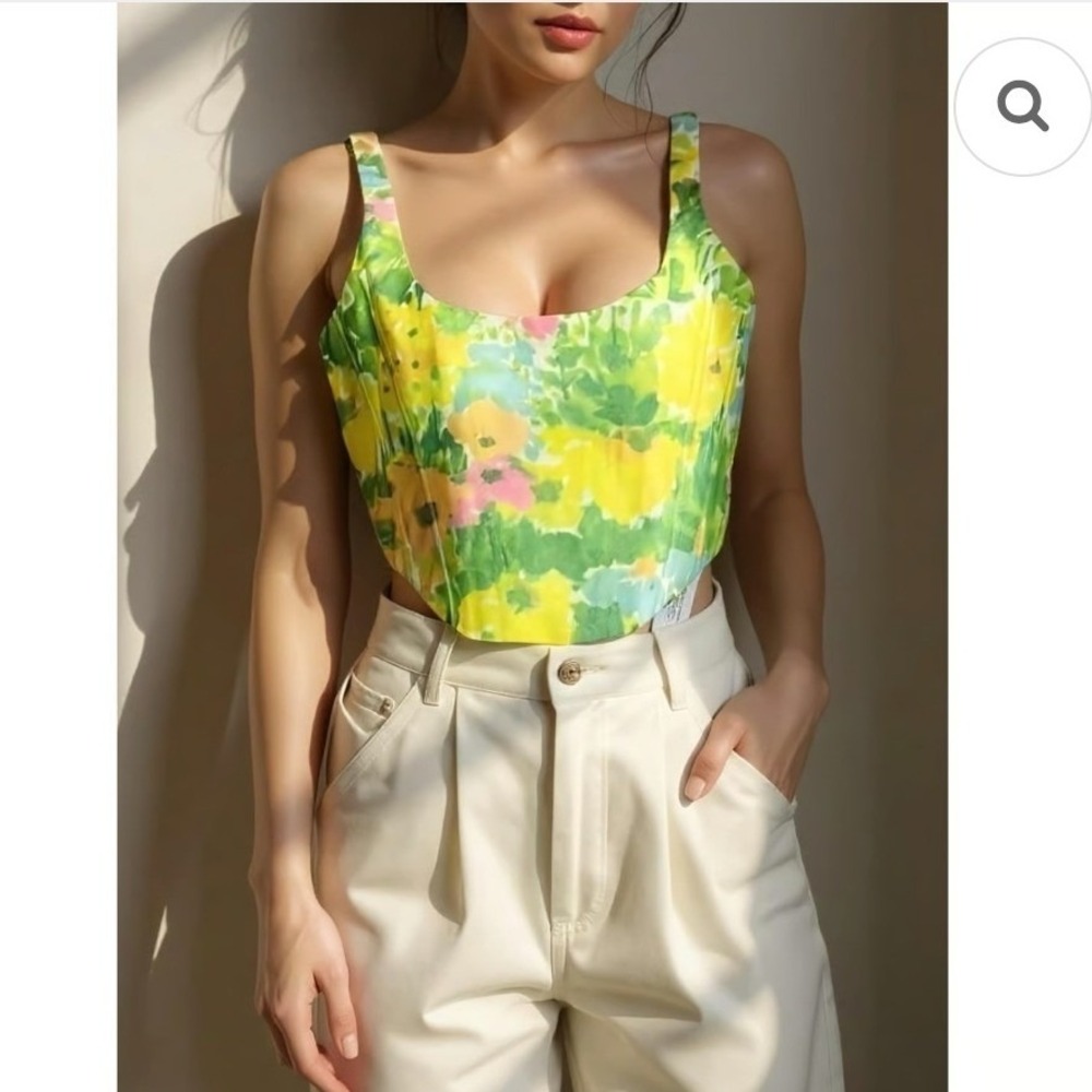 With Jéan NWOT Women XXS Cindy Floral Corset Top Splice‎ Impressionist Zipper